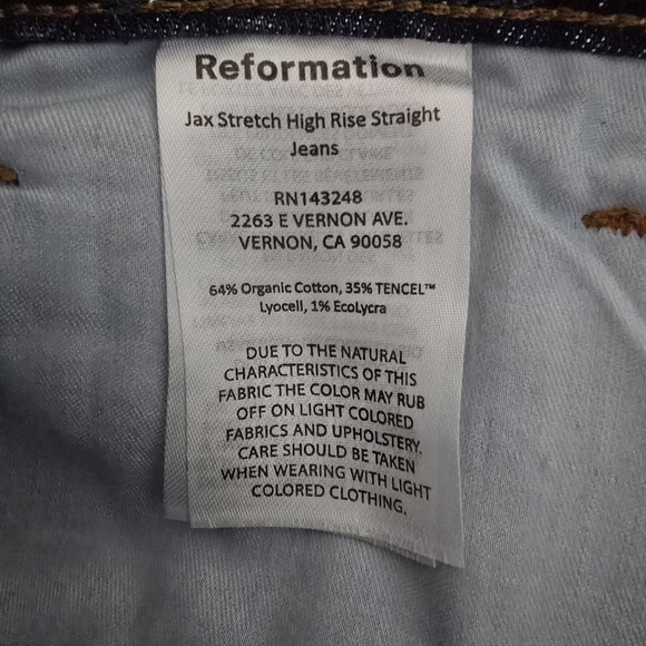 Reformation Size 33 Jax Stretch High Rise Straight Jeans Seneca Wash - Picture 14 of 15
